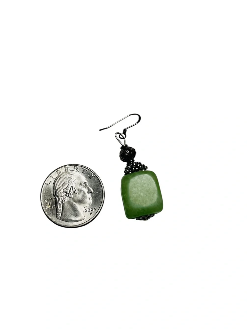 Vtg MCM Sterling Silver 925 Light Green Jade Cube Drop Dangle Earrings 15.8g